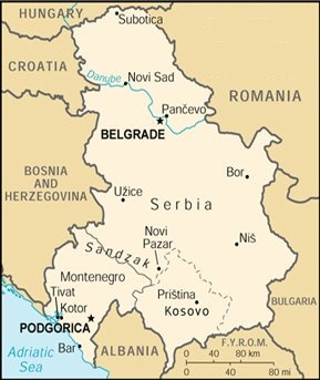 Map of Serbia, Kosovo and Montenegro