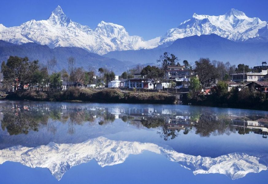 Macchapucchre and Annapurna Himal from Phewa Tal in Pokhara