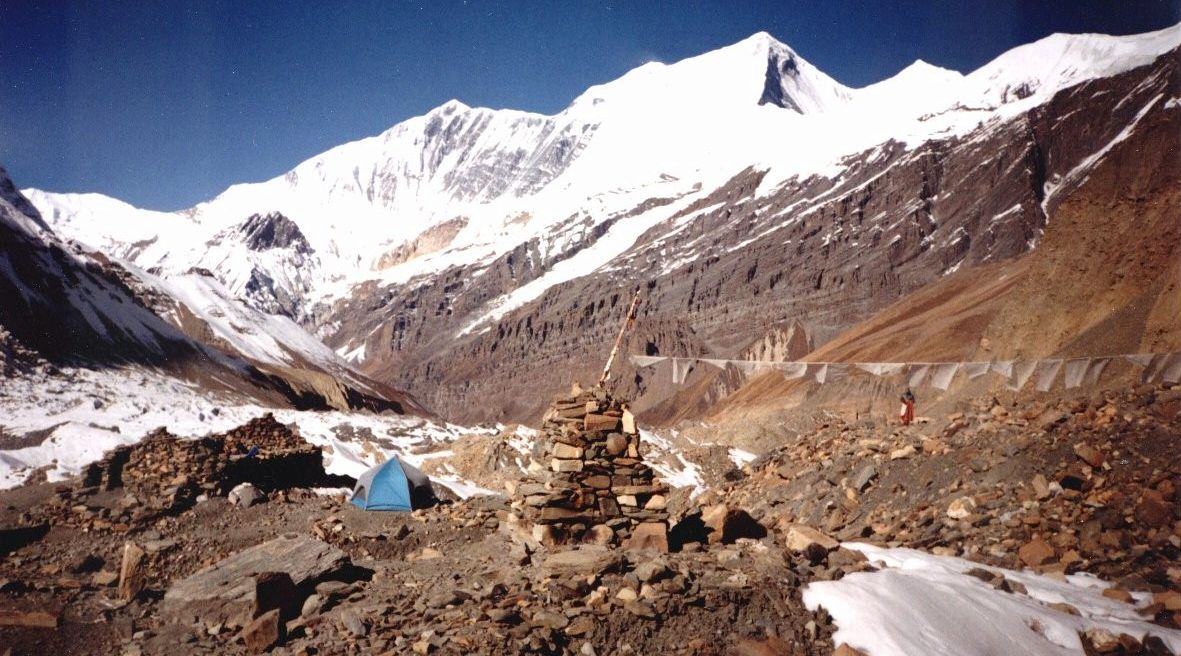 View down Chonbarden Glacier from Dhaulagiri Base Camp