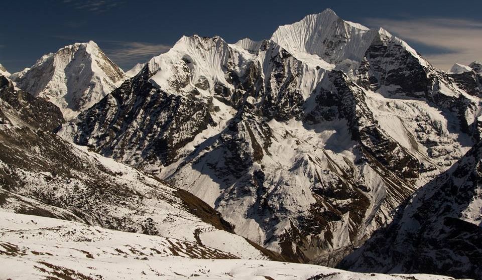 Upper Langtang Valley and Mount Ganshempo / Ganchempo ( " Fluted Peak " ) - 6397m - from Yala Peak