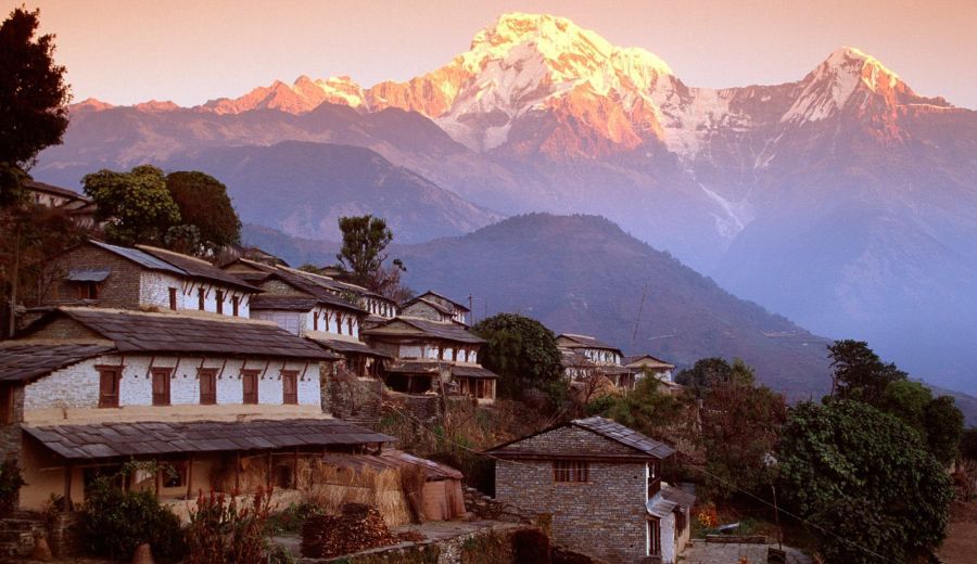 Annapurna South Peak and Hiunchuli from Gandrung Village