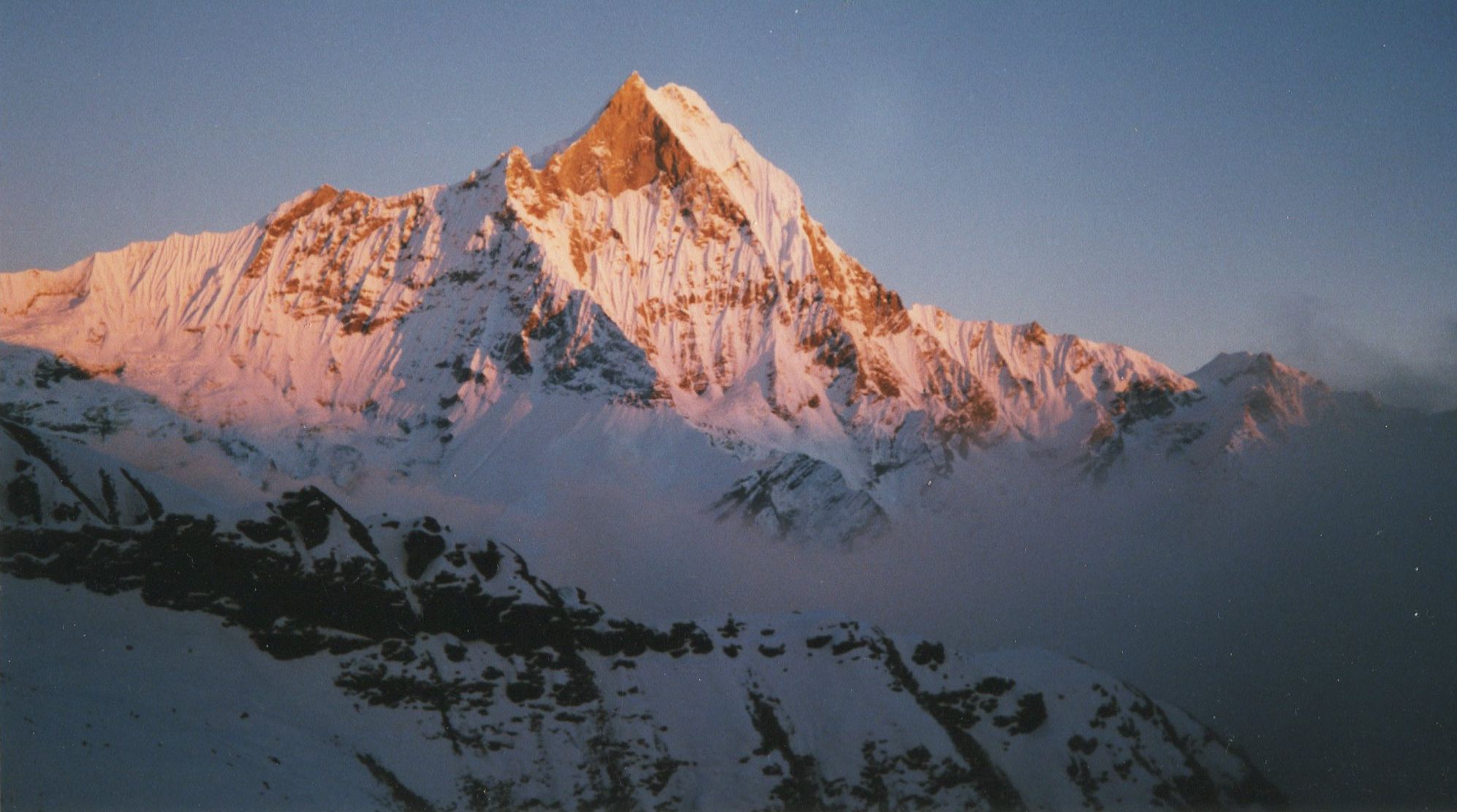 Sunset on Mount Macchapucchre ( the Fishtail Mountain ) from Rakshi Peak