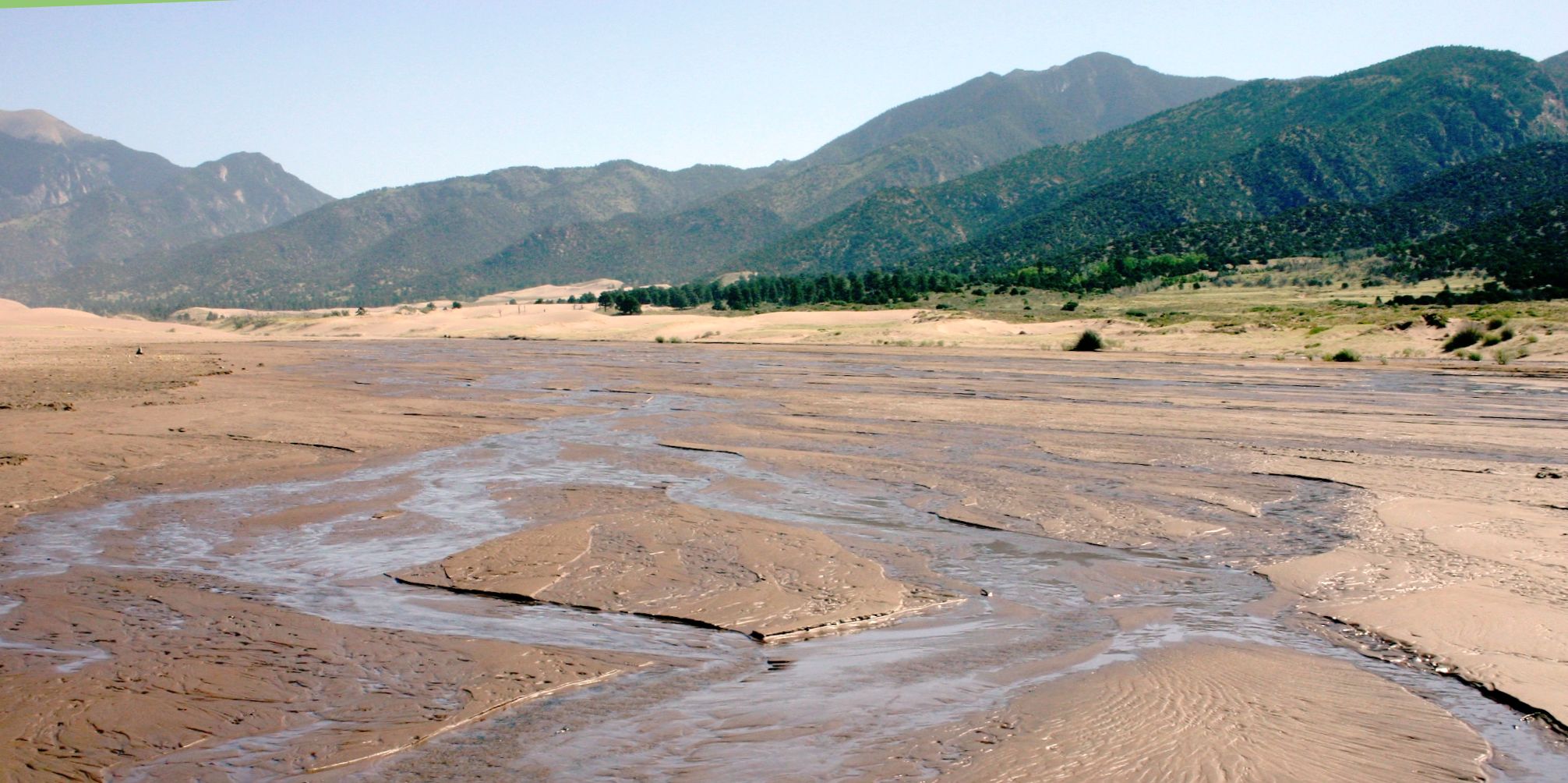 Sangre de Cristo mountains from Medano Creek in the Great Sand Dunes Colorado National Monument