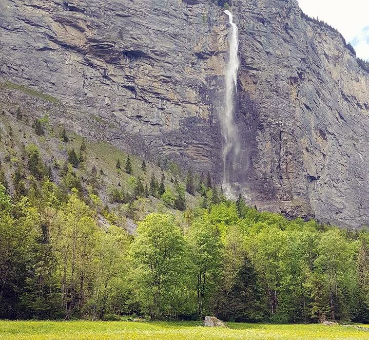 Waterfall in Lauterbrunnen Valley in the Bernese Oberlands of the Swiss Alps