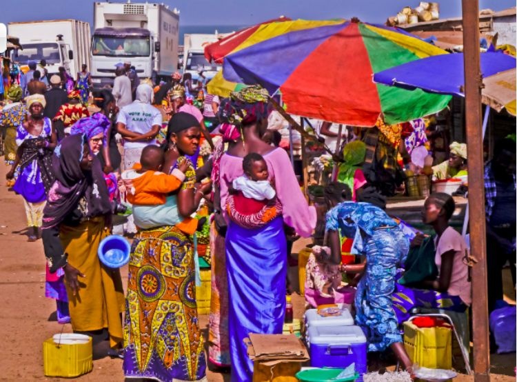 Market at Tenji Fishing Village on the Atlantic coast of The Gambia in West Africa