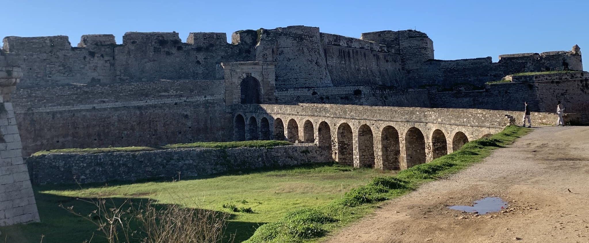 Causeway to Fortress at Methoni in the Peloponnese of Greece