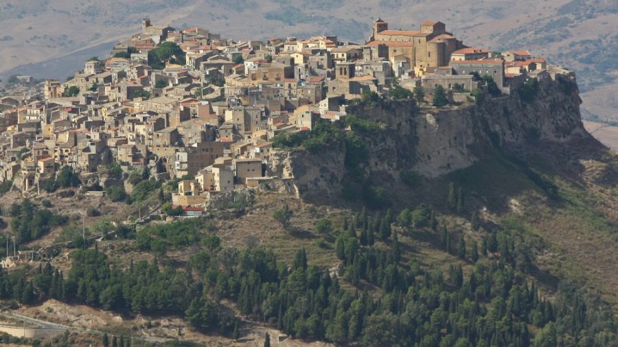 Calascibetta from Torre Pisana on Sicily in Italy