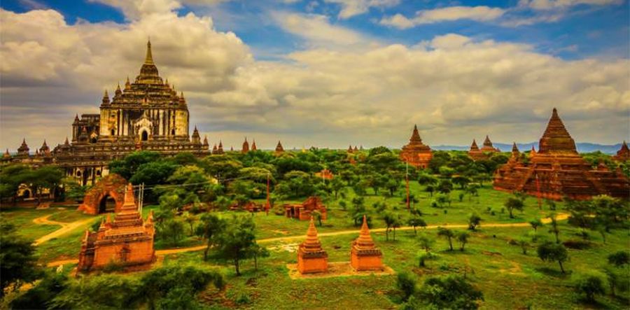 View over the temples of Bagan in central Myanmar / Burma