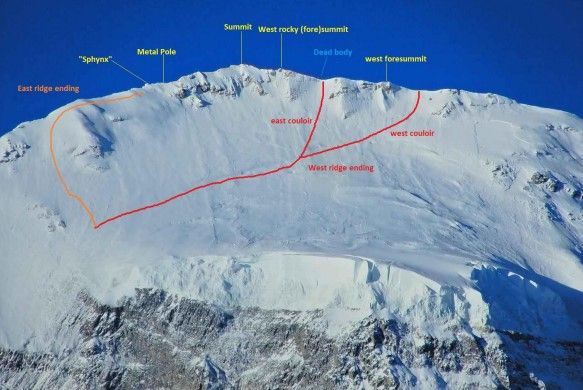 Ascent route on Mount Dhaulagiri