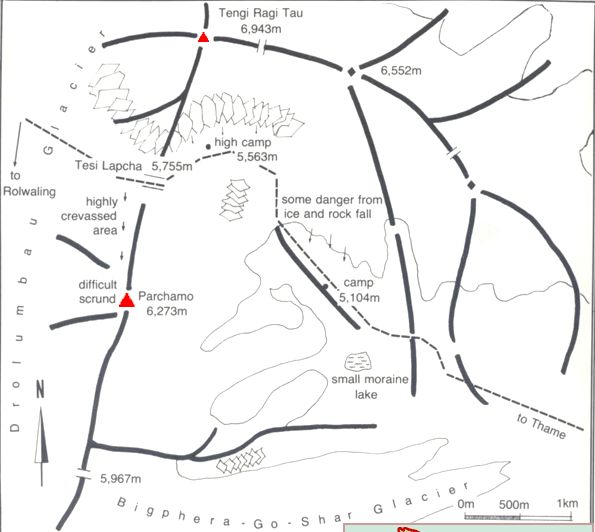 Location Map and Ascent Route for Pharchoma / Parchamo from Trashi Labtse