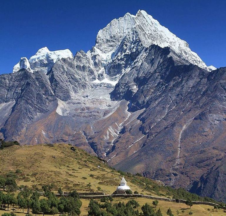 Kang Taiga and Thamserku from Thame Village in the Everest Region of the Nepal Himalaya