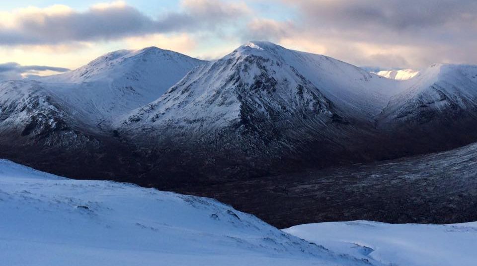 Meall a Burraidh and Creise from the summit of Beinn a Chrulaiste in Glencoe in the Highlands of Scotland