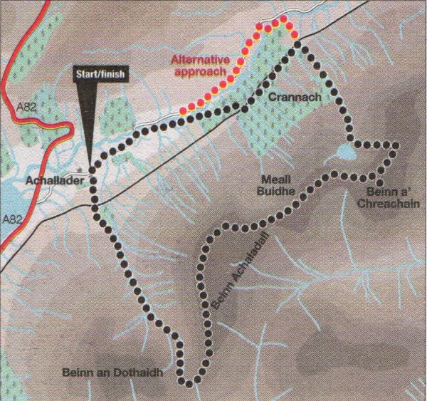 Route Map for Beinn Achaladair and Beinn a' Chreachain