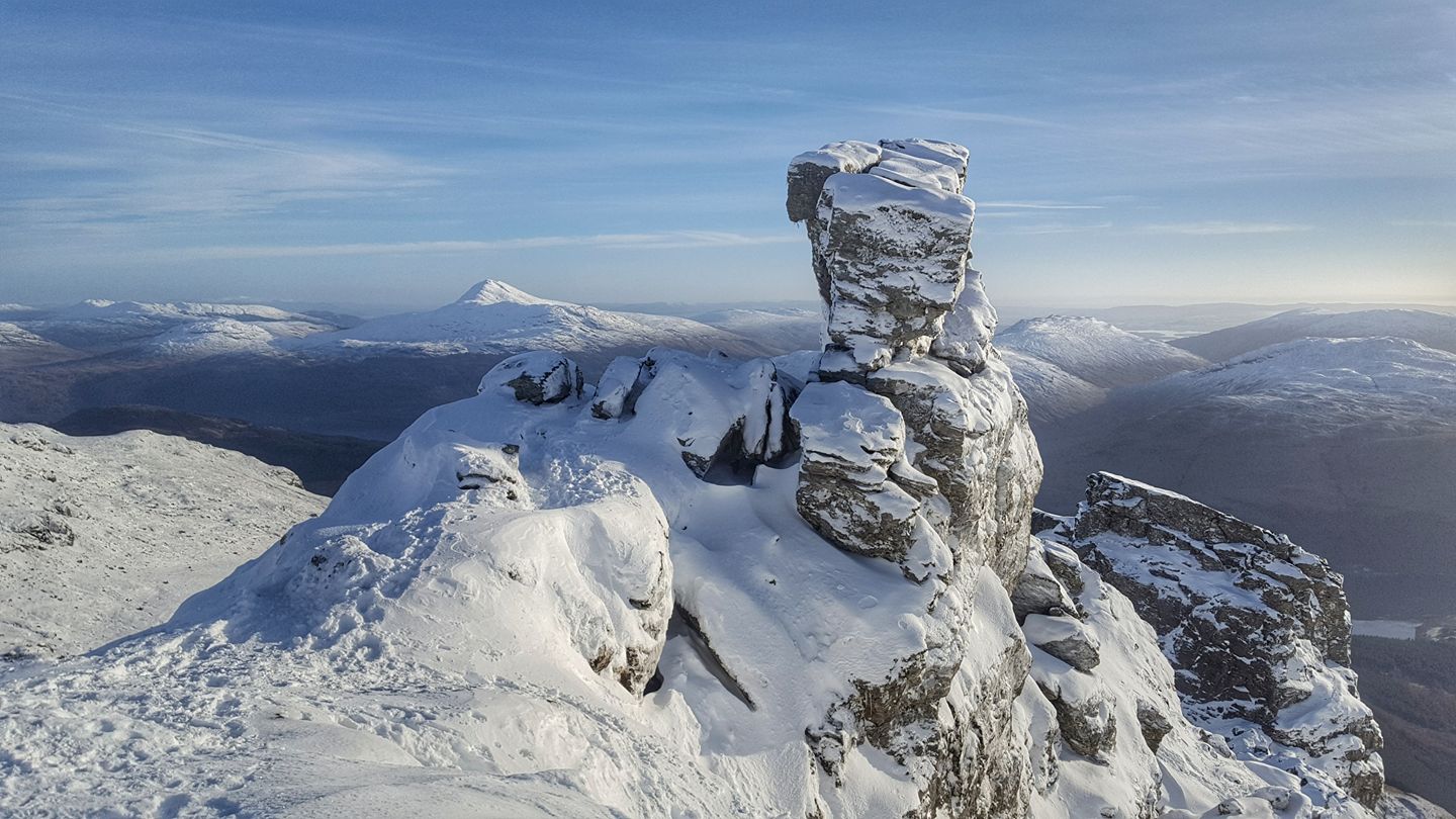 Summit of Ben Arthur - the Cobbler - in the Southern Highlands of Scotland