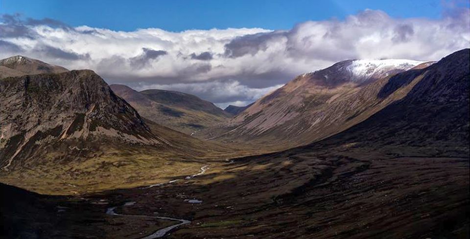 Lairig Ghru through the Cairngorm Mountains between Devil's Point on Cairntoul and Ben Macdui