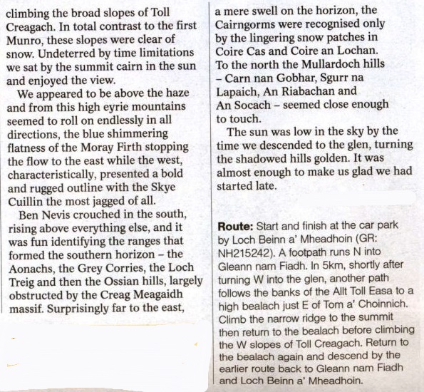 Route Description for Toll Creagach and Tom a' Choinnich in Glen Affric