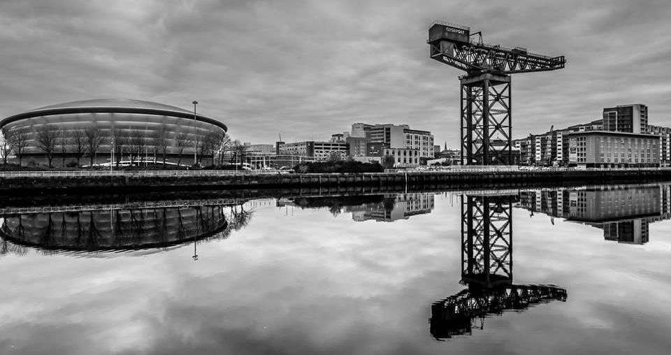 The SSE Hydro and Finnieston Titan shipyard crane at Pacific Quay