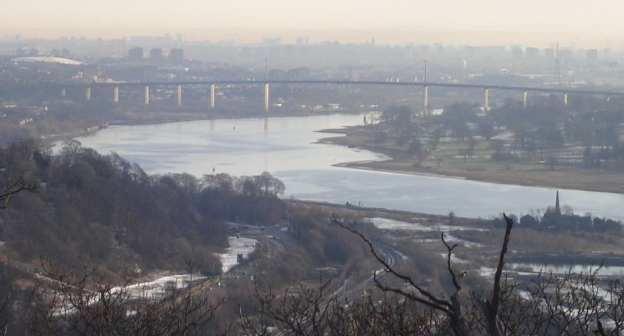 Erskine Bridge over River Clyde from top of Dumbuck Crags