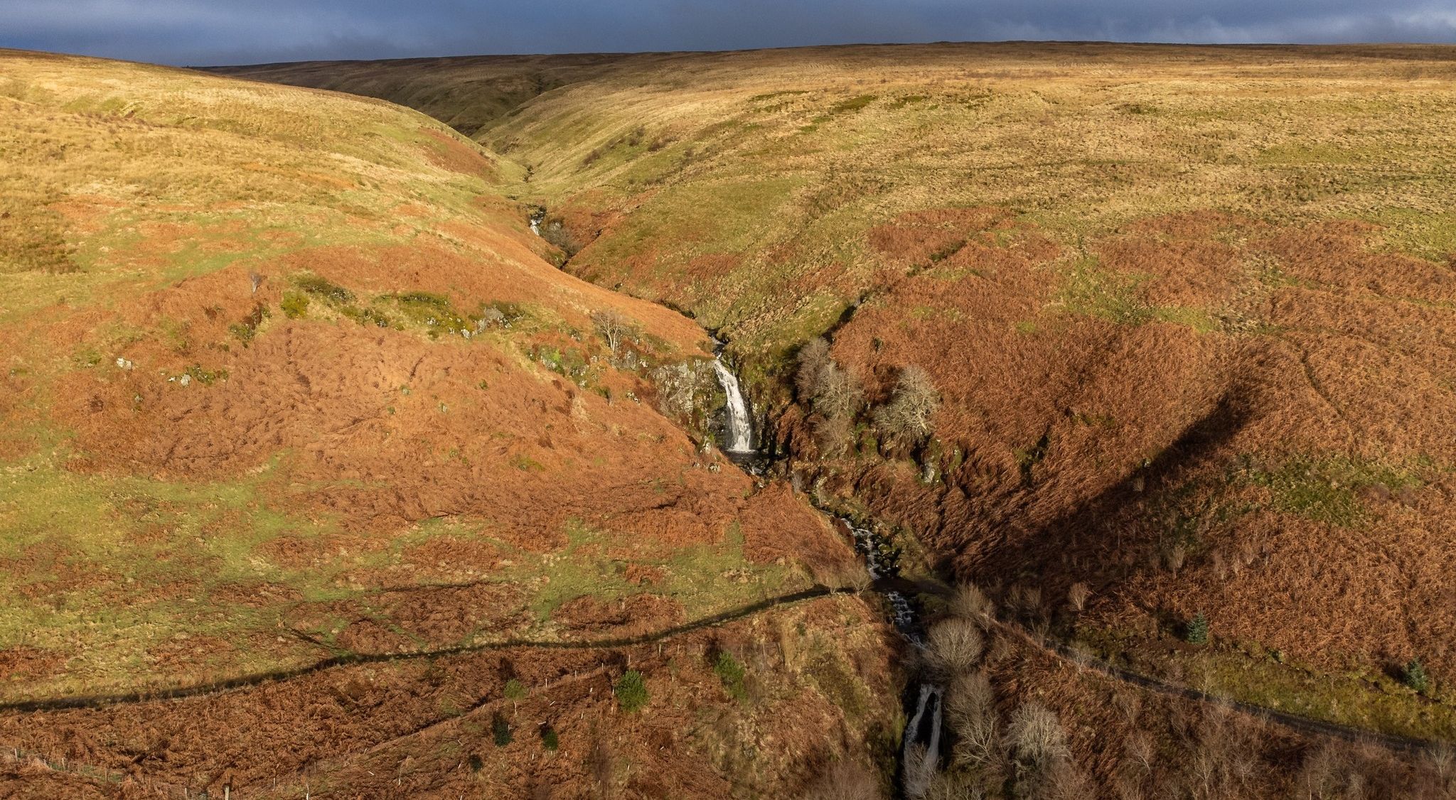 Aerial view of Waterfalls in Fin Glen