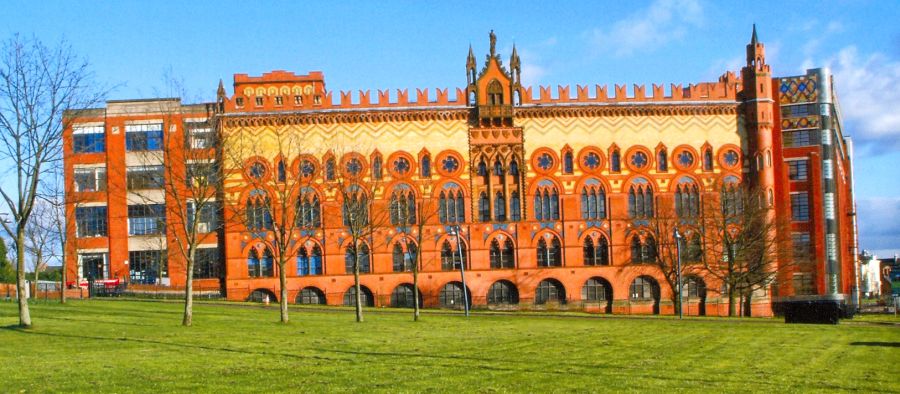 Ornate facade of Templeton's Carpet Factory from Glasgow Green