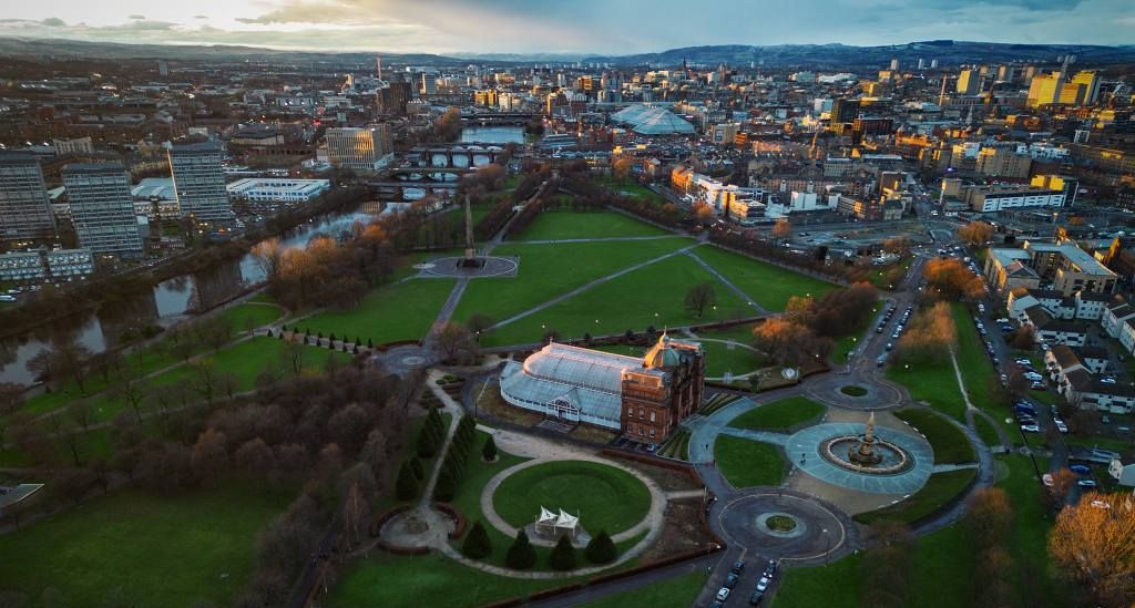 Aerial view of People's Palace in Glasgow Green