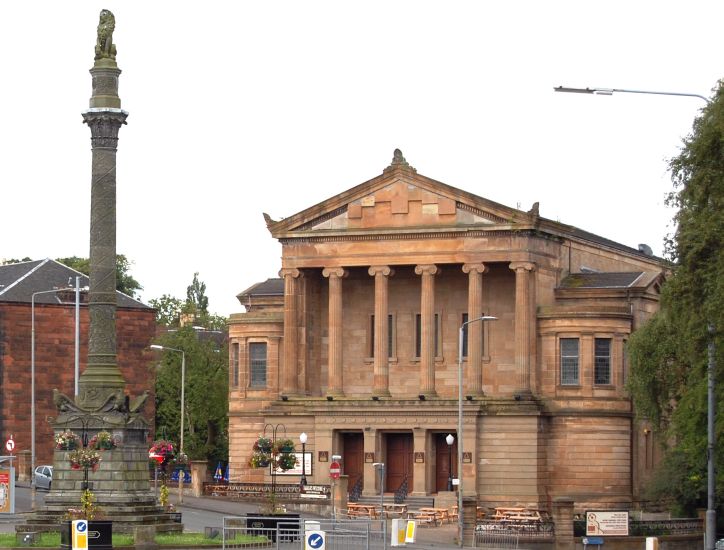 Langside Monument and the Church on the Hill at Battlefield