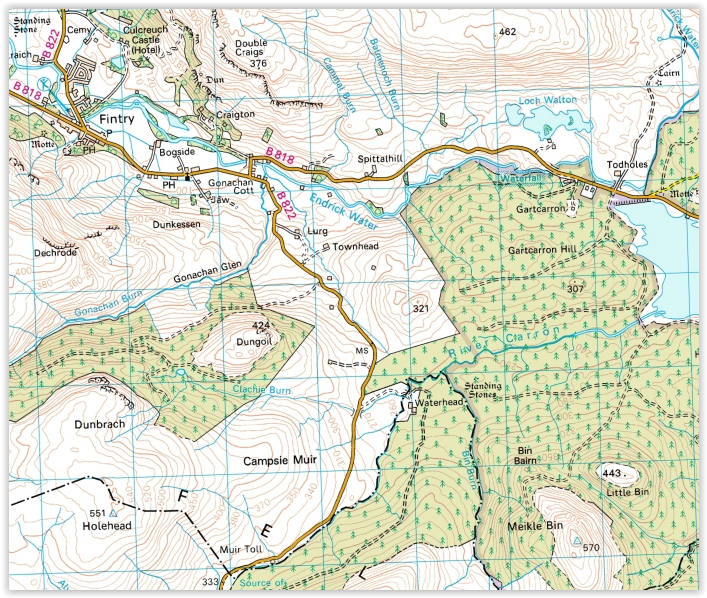 Map of the Campsie Fells in Central Scotland