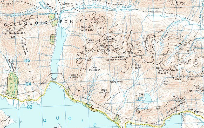 Map of Gleouraich and Spidean Mialach in Knoydart