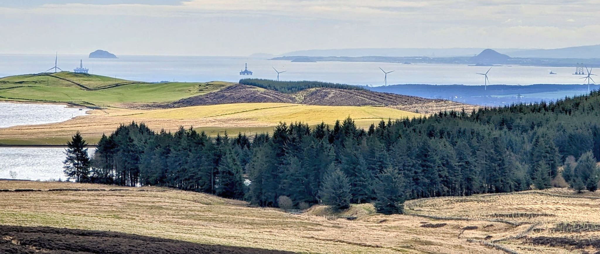 Linlithgow and the Firth of Forth from Cockleroy Hill in Beecraigs Country Park