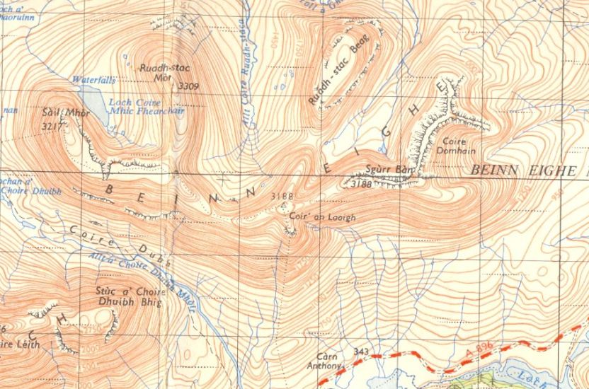 Map of Beinn Eighe in the Torridon region of the North West Highlands of Scotland