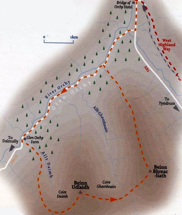 Route Map for Beinn Udlaidh and Beinn Bhreac-liath