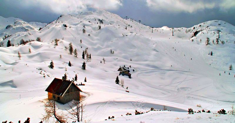 Ski-ing on Mt. Vogel in Julian Alps of Slovenia