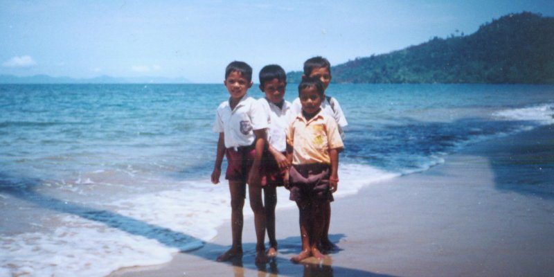 Indonesian Children on beach near Sibolga on Sumatra