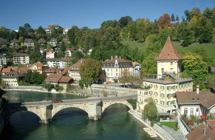 Bridge over River Aare in Berne - capital city of Switzerland