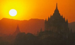 Sunset on Temples at Bagan in central Myanmar / Burma